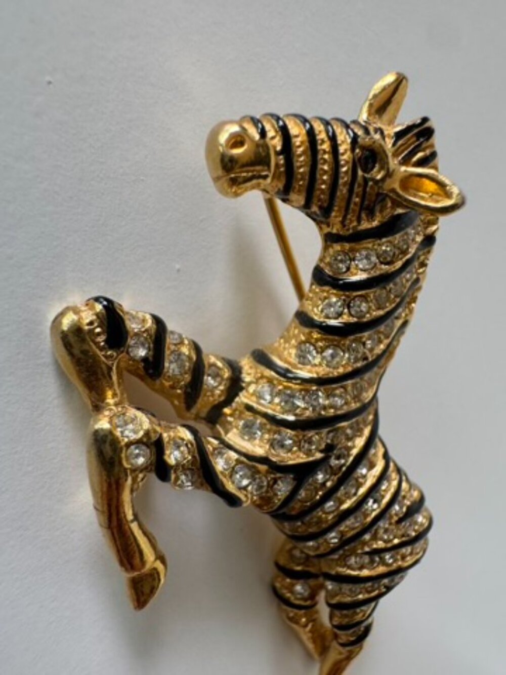 Zebra Rhinestone Brooch Gold Pin - Picture 8 of 8